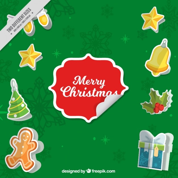 Christmas background with stickers of typical
elements