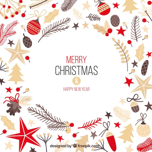 Christmas background with winter leaves and berries Vector | Free Download