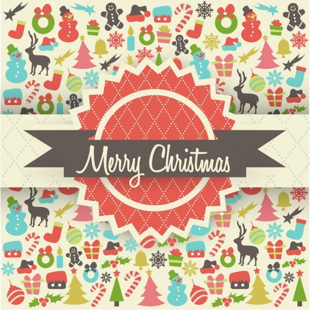 Christmas badge in a retro style on a elements background Vector | Free ...