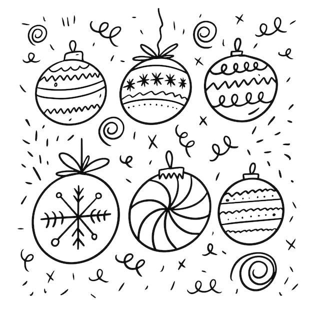 Premium Vector | Christmas balls set. line art doodle style. cartoon ...