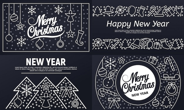 Christmas banner set. outline set of christmas vector banner Premium Vector