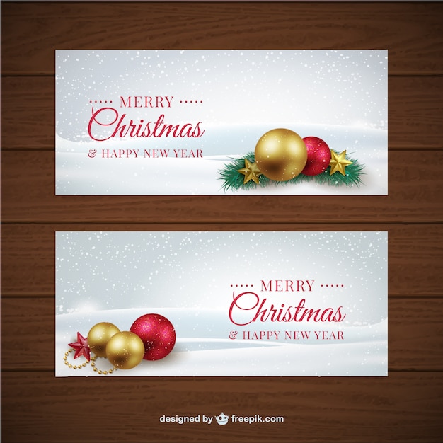 Free Vector | Christmas banners with decorative baubles in realistic style