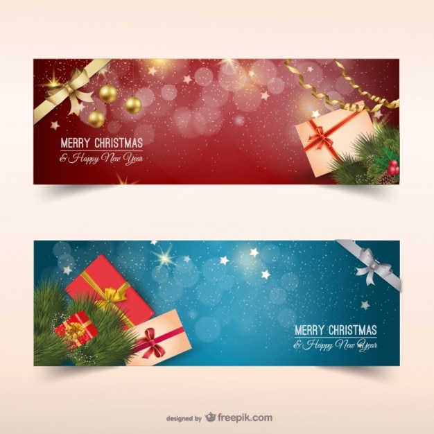 Download Christmas banners with presents | Free Vector