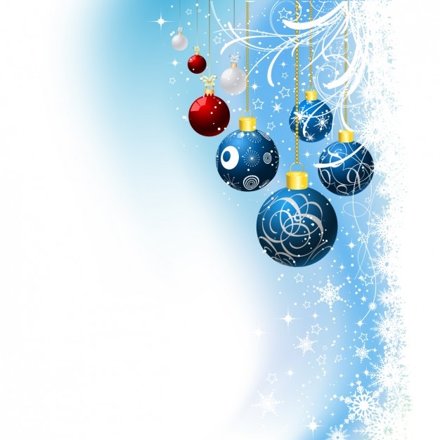 Christmas baubles on blue background