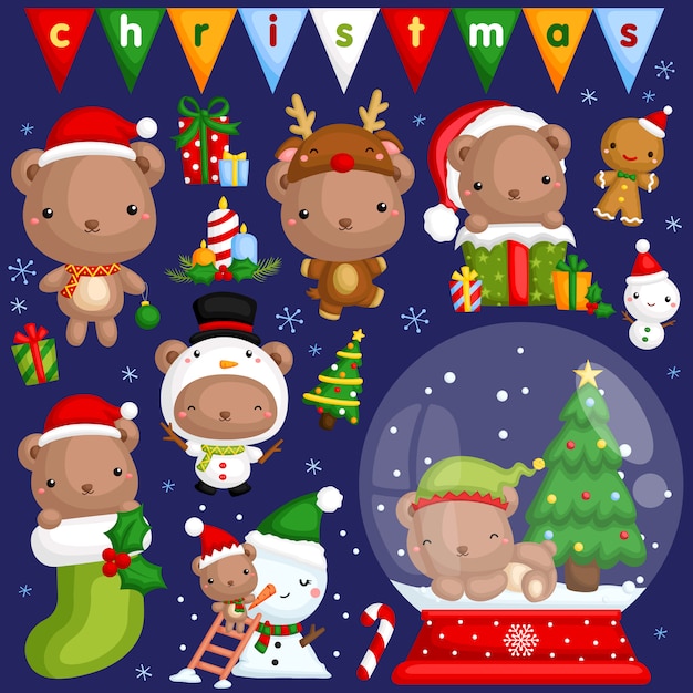 Christmas bear image set | Premium Vector