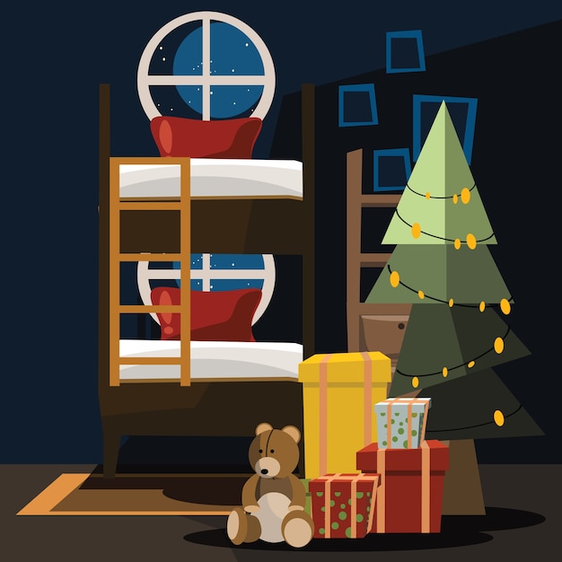 Premium Vector | Christmas bedroom vector illustration