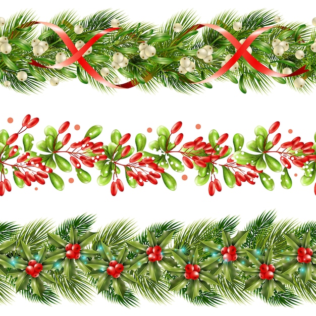 Download Free Vector | Christmas berry border seamless pattern set