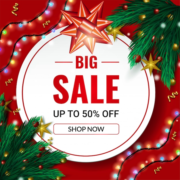 Premium Vector | Christmas big sale banner up to 50% off sale with ...