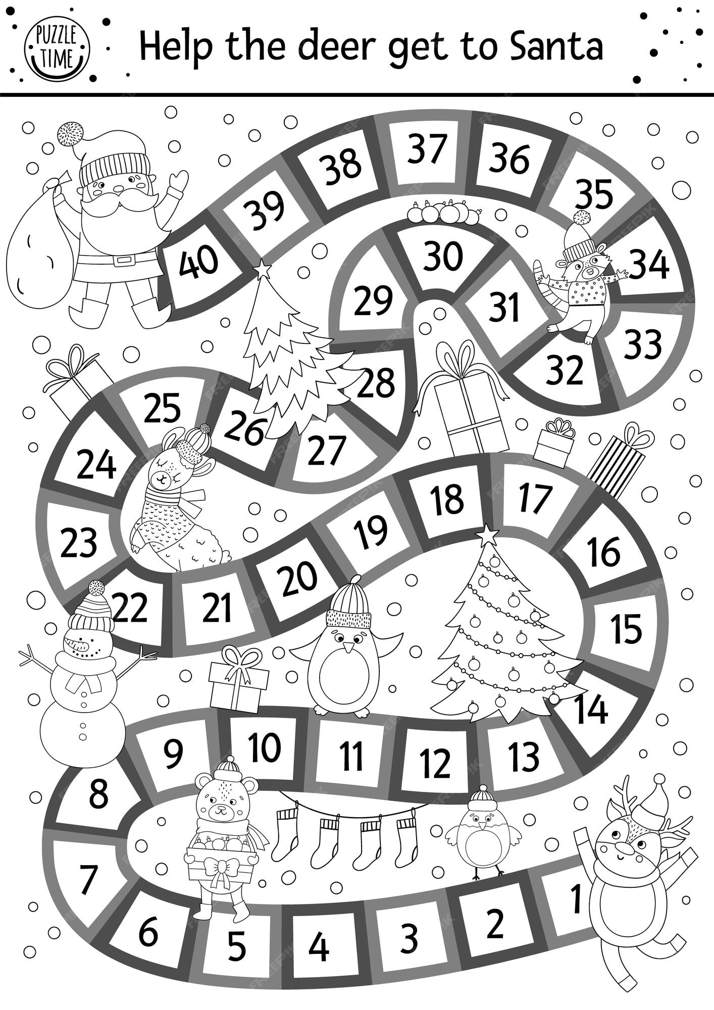 Premium Vector | Christmas black and white board game for children with ...