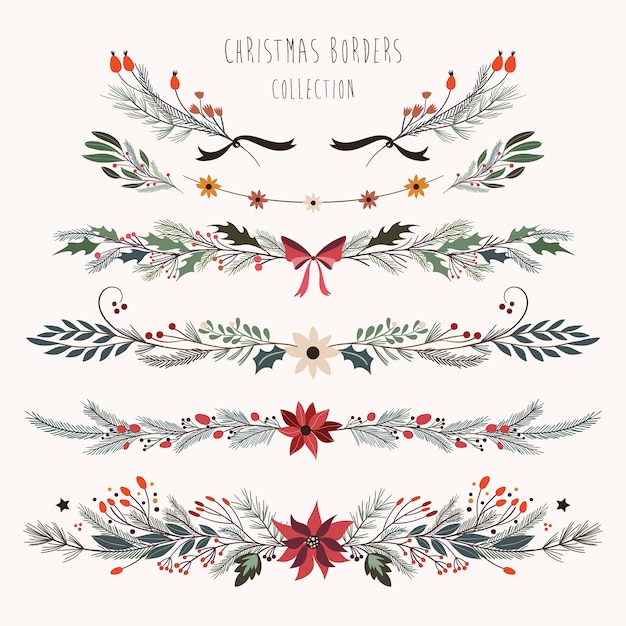 Christmas borders collection with decorative hand drawn ...