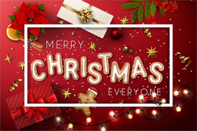 Premium Vector | Christmas cake typographical background with elements