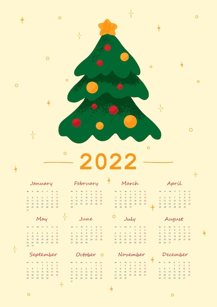 Christmas 2022 Day Of The Week Premium Vector | Christmas Calendar Template For 2022 Vertical Design With  Christmas Tree Week Starts On Monday A3