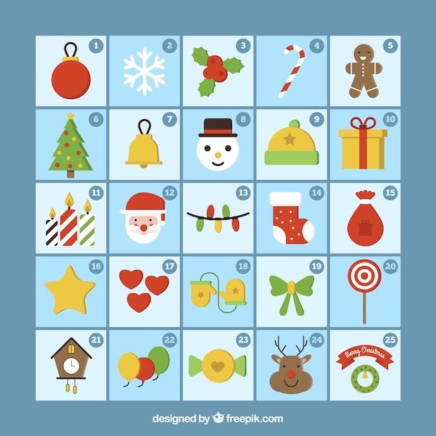 Free Vector Christmas calendar template with decorative elements in