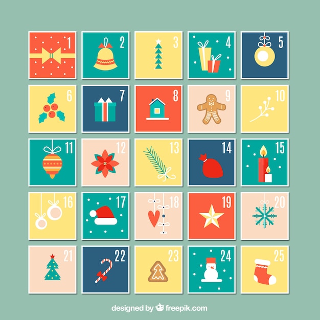 Free Vector | Christmas calendar with typical ornaments