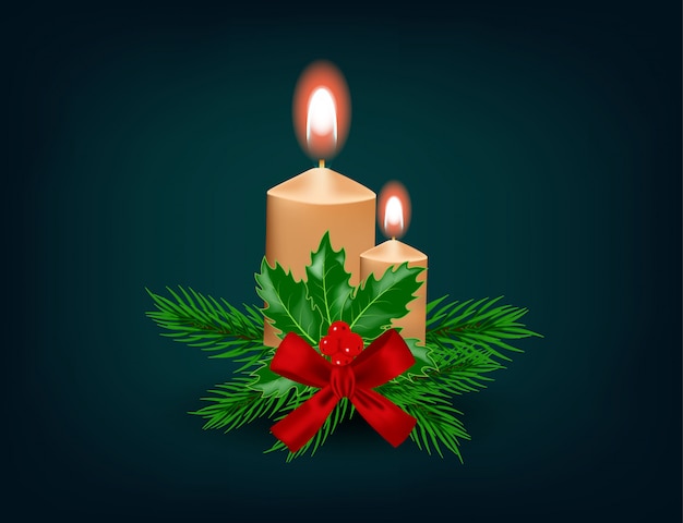 Premium Vector | Christmas candle with ribbon,decoration