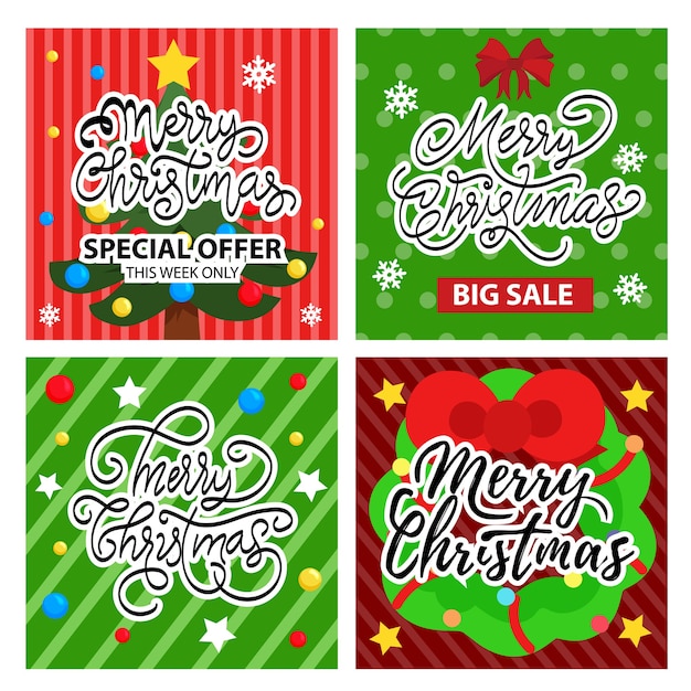 Premium Vector Christmas card and sale banner set