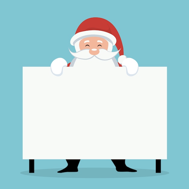 Premium Vector | Christmas card of santa claus behind white sign or placard