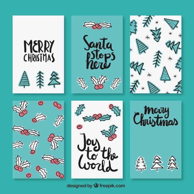 Free Vector | Christmas card set in hand drawn style