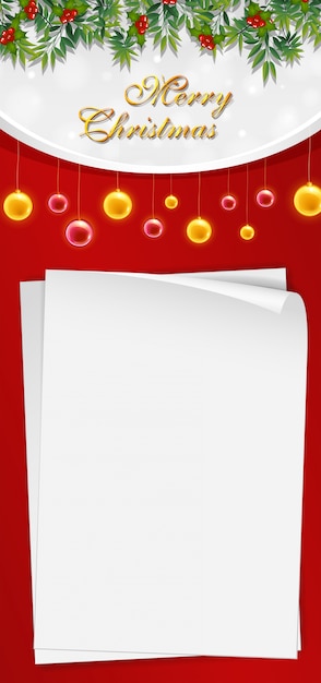 Free Vector  Christmas card template with blank paper and mistletoes For Christmas Note Paper Template
