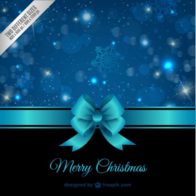 Christmas card with blue ribbon
