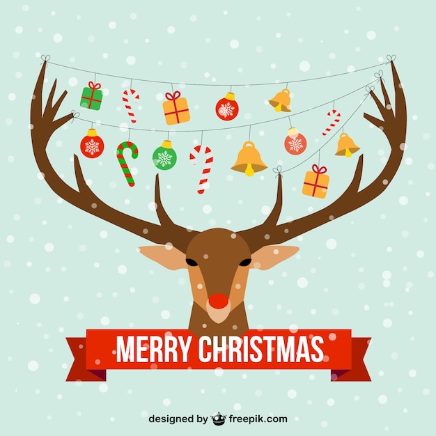 Christmas card with reindeer head Vector | Free Download