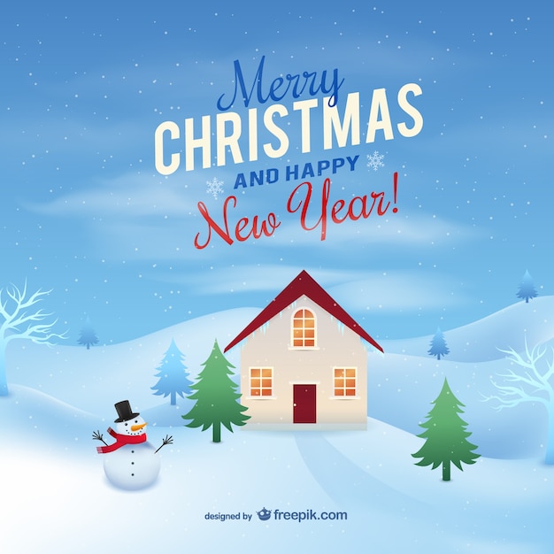 Download Free Vector | Christmas card with winter landscape