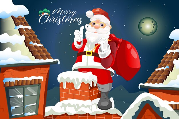 Premium Vector | Christmas cartoon greeting card with santa claus climb ...