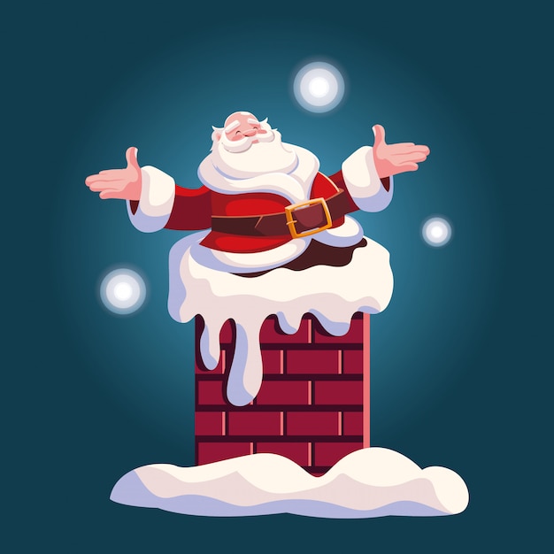 Premium Vector Christmas Cartoon Of Santa Claus Entering The Chimney