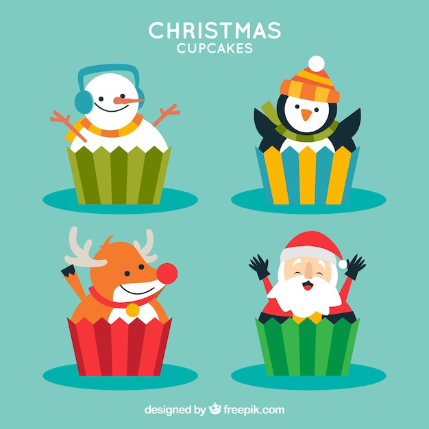 Download Christmas character cupcakes | Free Vector