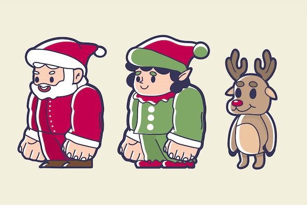 サンタ 小人 赤い鼻のトナカイのクリスマスキャラクター プレミアムベクター