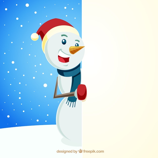 Christmas character snowman with blank sign