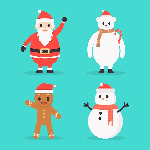 Download Christmas characters collection in flat design | Free Vector