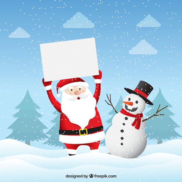 Christmas characters with blank sign Free Vector Christmas characters with blank sign Free Vector