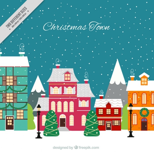 Free Vector | Christmas city background with houses in flat design