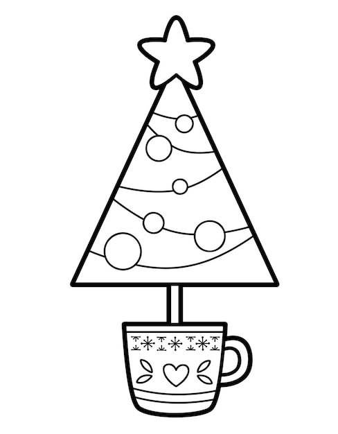 子供のためのクリスマスの塗り絵やページ クリスマスツリーの黒と白のベクトル図 プレミアムベクター