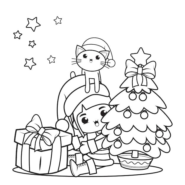 Premium Vector | Christmas coloring book with cute girl12