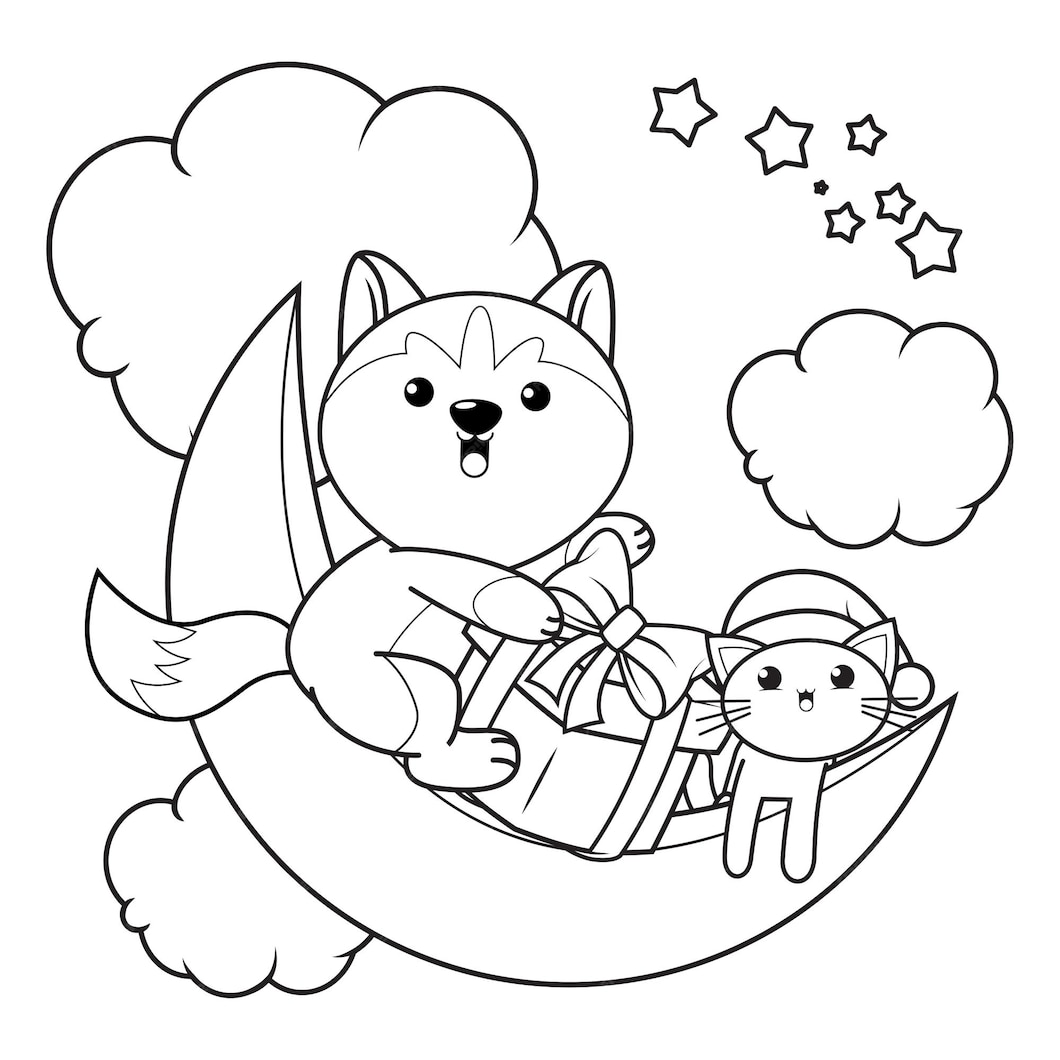 Premium Vector | Christmas coloring book with cute husky17