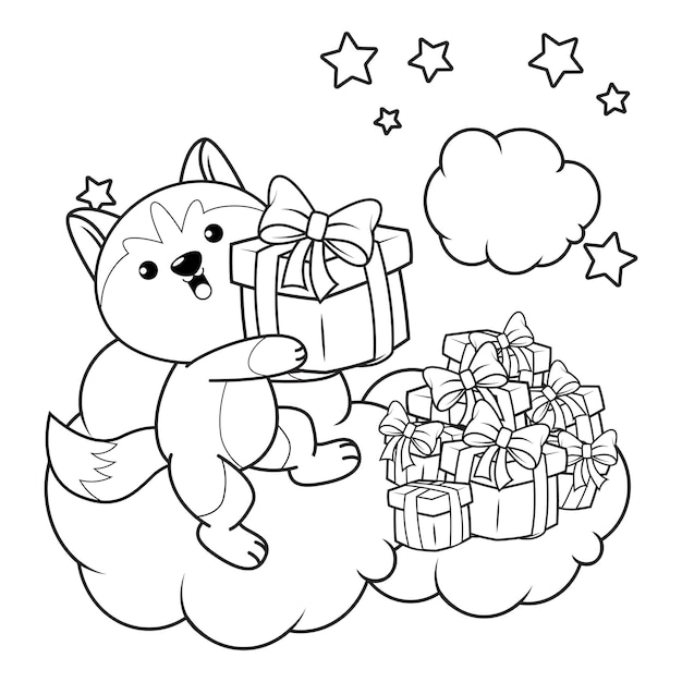 Premium Vector | Christmas coloring book with cute husky20