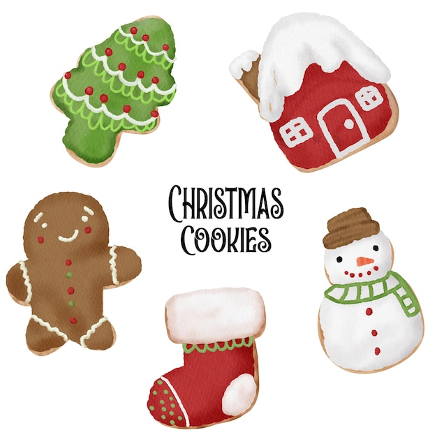 Premium Vector | Christmas cookies watercolor illustration vector