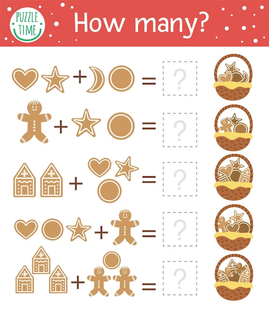 Premium Vector | Christmas Counting Game With Gingerbread Cookies. Winter Activity For Preschool Children. Educational New Year Printable Math Worksheet With Traditional Food Elements For Kids