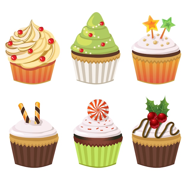 Download Christmas cupcake set | Premium Vector