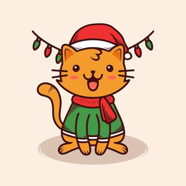 クリスマスかわいい猫イラスト プレミアムベクター