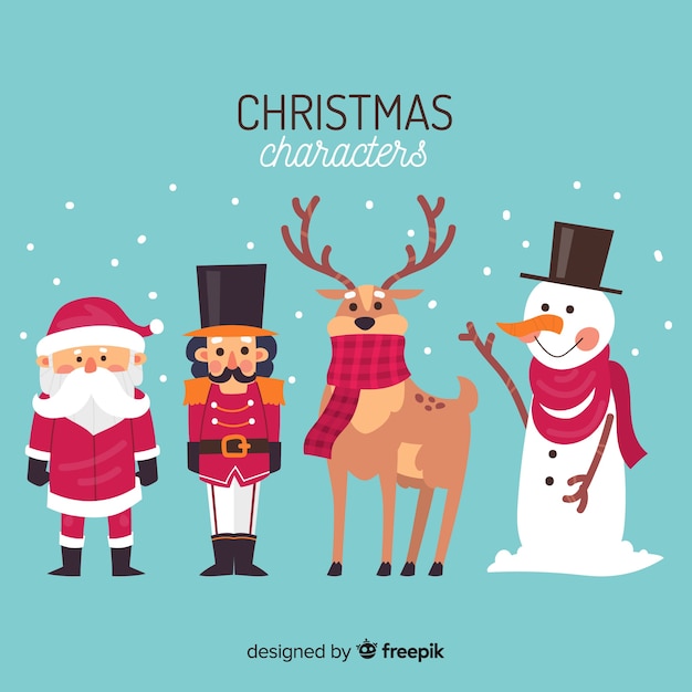 Download Christmas cute character collection in flat design Vector ...
