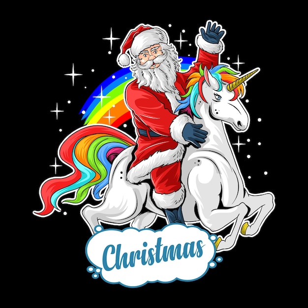 Premium Vector | Christmas cute santa claus rides cute unicorn between