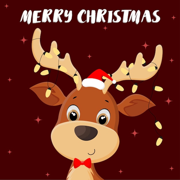 Premium Vector | Christmas deer with lights and hat