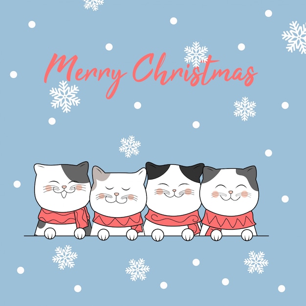 Christmas design cute cat vector background | Premium Vector