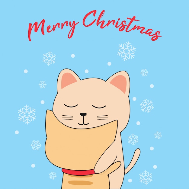 Premium Vector | Christmas design with cute cat cartoon hand drawn style