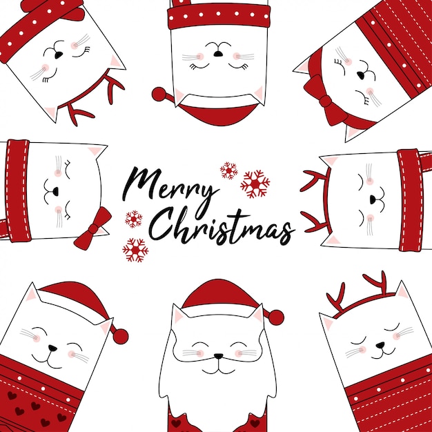 Premium Vector | Christmas design with cute cats cartoon hand drawn style