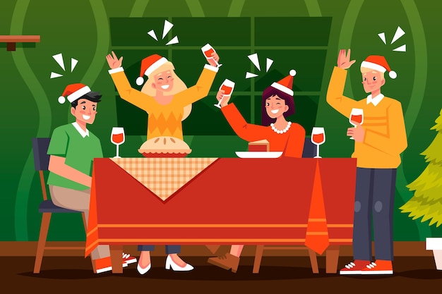 Download Free Vector Christmas Dinner Illustration PSD Mockup Templates