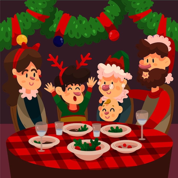 Free Vector | Christmas dinner scene